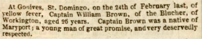 William Brown, Master Mariner, Obituary 1840
